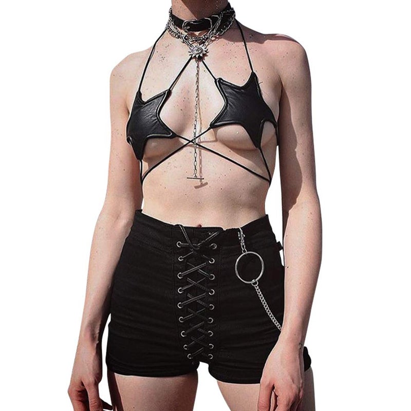 FlyCC Women Shiny Metallic Star Strappy Tube Top Halter Rave Wrap Around Bandeau Bra - Image 1